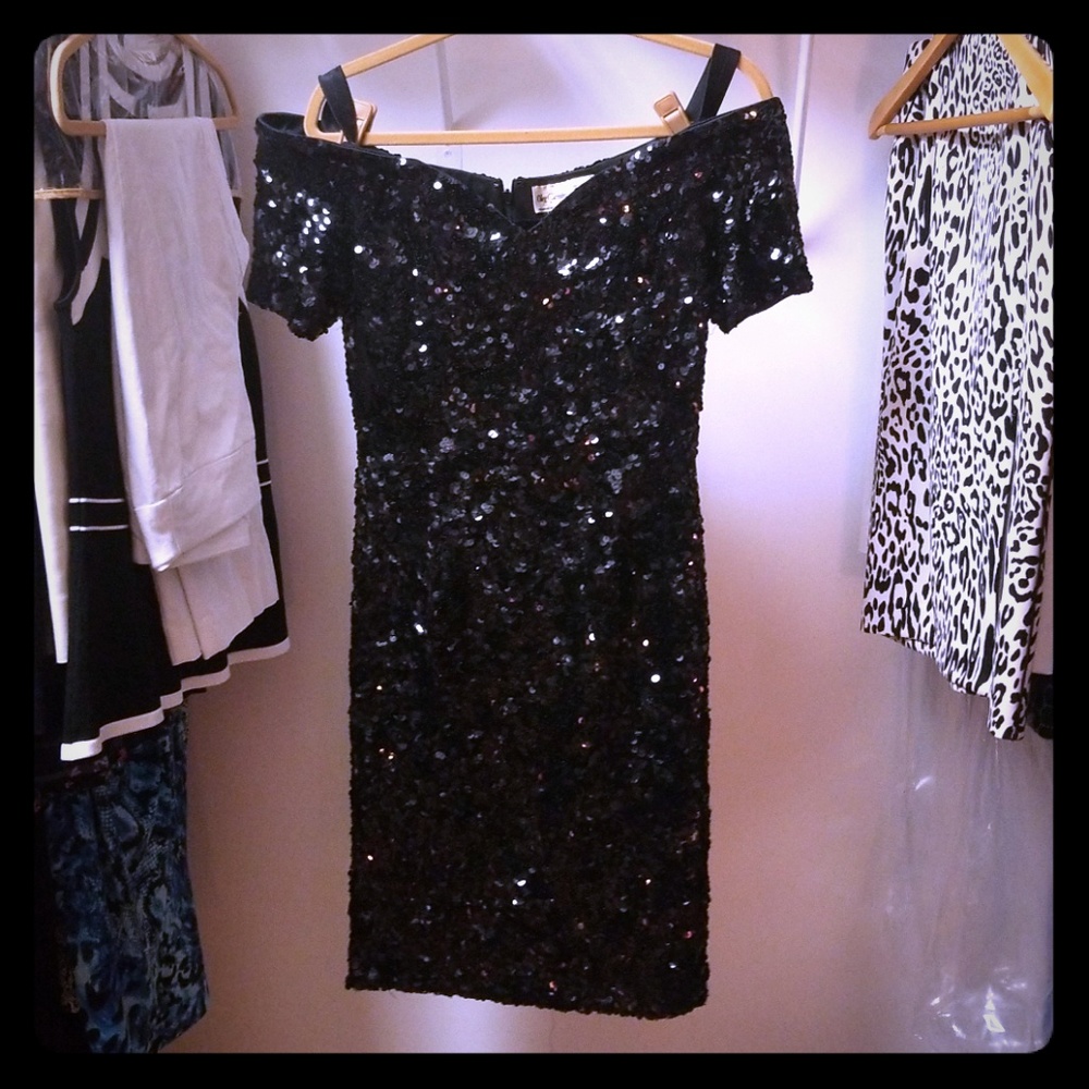 Vintage Oleg Cassini Black Sequin Coctail dress